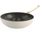 BK Sublime wok - PFAS vrij - Ø 28cm - cream white - gouden stainless steel handgrepen - ovenbestendig tot 220°C