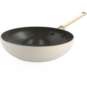 BK Sublime wok - PFAS vrij - Ø 28cm - cream white - gouden stainless steel handgrepen - ovenbestendig tot 220°C