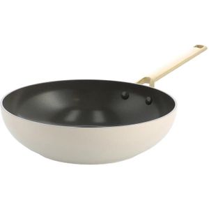 BK Sublime wok - PFAS vrij - Ø 28cm - cream white - gouden stainless steel handgrepen - ovenbestendig tot 220°C