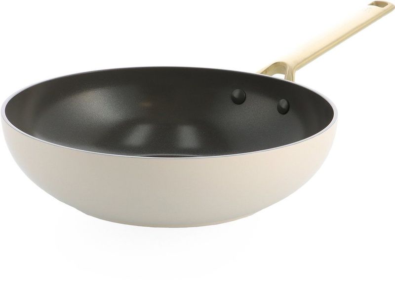 BK Sublime wok - PFAS vrij - Ø 28cm - cream white - gouden stainless steel handgrepen - ovenbestendig tot 220°C