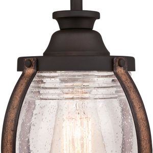 63617 hanglamp met een lamp, bronzen afwerking, geolied, met houten accenten en helder glas