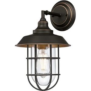 Westinghouse Lighting 6121640 wandlamp voor buiten met een licht in vintagestijl Iron Hill, afwerking in zwart-brons met glanzende punten, transparant glas