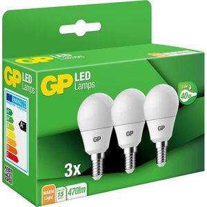 GP Batteries GPMGLE14STD854C3 LED-lamp Energielabel F (A - G) E14 Globe 5.6 W = 40 W Warmwit (Ø x l) 45 mm x 84 mm 3 stuk(s)
