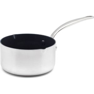 Steelpan met deksel 20cm/2L | Anti-aanbakpan voor inductie, gas, elektrische kookplaten |Kookpot met schenktuit |Blijf koel handvat | Anti-kras