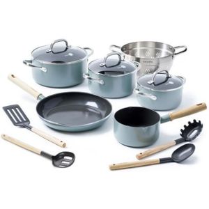 GreenPan Mayflower pannenset - 5-delig + 5 accessoires - lichtblauw - Inductie - PFAS-vrij