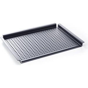 BK Black Steel Geperforeerde plaat van koolstofstaal voor BBQ, met handgrepen aan de zijkant voor grillen, hittebestendig tot 350 °C, duurzaam en professioneel, zwart