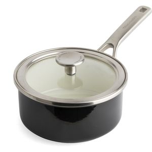 KitchenAid Stalen kern emaille 16 cm/1,3 liter steelpan met deksel, Duits geëmailleerd email, inductie, ovenveilig, onyx zwart