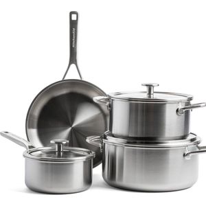 KitchenAid Pannenset RVS 7 Delig - Glazen Deksels - Geschikt Voor Inductie