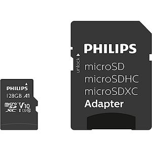 Philips UHS-I geheugenkaart (128 GB, klasse 10), met microSD-, microSDHC- en microSDXC-adapter, zwart