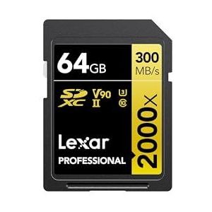Lexar Professional 2000x SD Kaart 64GB, SDXC UHS-II Geheugenkaart zonder lezer, tot 300 MB/s Lezen, voor DSLR, videocamera's in bioscoopkwaliteit (LSD2000064G-BNNAG)