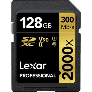 Lexar Professional 2000x SD Kaart 128GB, SDXC UHS-II Geheugenkaart zonder lezer, tot 300 MB/s Lezen, voor DSLR, videocamera's in bioscoopkwaliteit (LSD2000128G-BNNAG)