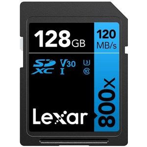 Lexar High-Performance 800x 128GB SD Kaart, SDXC UHS-I Geheugenkaart, tot 120 MB/s lezen, 45 MB/s schrijven, voor point-and-shoot camera's, mid-range DSLR, HD-camcorder (LSD0800128G-BNNAG)