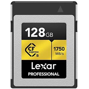 Lexar Professionele GOLD-serie CFexpress 128 GB, type B CF-kaart, tot 1750 MB/s lezen, gebruik PCIe 3.0 NVMe, geheugenkaart voor professionele fotograaf, videograaf (LCXEXPR128G-RNENG)