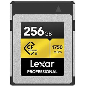 Lexar Professionele GOLD-serie CFexpress-kaart 256 GB, type B CF-kaart, tot 1750 MB/s lezen, gebruik PCIe 3.0 NVMe, geheugenkaart voor professionele fotograaf, videograaf (LCXEXPR256G-RNENG)