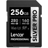 Lexar Silver Pro SD-kaart 256 GB, UHS-II-geheugenkaart, V60, U3, C10, SDXC-kaart, tot 280 MB/s lezen, voor professionele fotograaf, videograaf, liefhebber (LSDSIPR256G-BNNAA)
