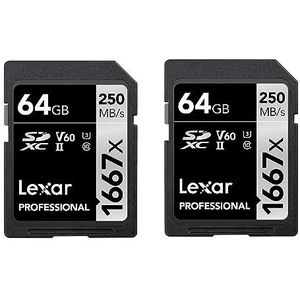 Lexar - Professional 1667 x - Geheugenkaart - 64 GB - SDXC UHS-II - Set van 2 Kaarten