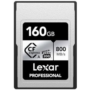 Lexar Professional SILVER-serie 160GB CFexpress Type A Kaart, CFe Kaart Tot 800 MB/s lezen, VPG200, 8K video CF Kaart, Geheugenkaart Compatibel met Sony Alpha en Sony FX camera's (LCAEXSL160G-RNENG)