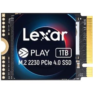 Lexar PLAY 2230 PCIe 4.0 interne SSD 1TB, M.2 2230 PCIe Gen4x4 SSD, tot 5200MB/s lezen, 4700MB/s schrijven, interne Solid State Drive compatibel met Steam Deck, ASUS ROG Ally (LNMPLAY001T-RNNNG)