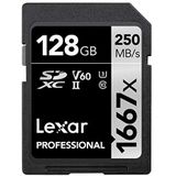 Lexar Professional 1667x SD Kaart 128GB, SDXC UHS-II Geheugenkaart, Tot 250 MB/s lezen, 120 MB/s schrijven, Class 10, U3, V60, SD voor professionele fotograaf, videograaf, liefhebber (LSD128CB1667)
