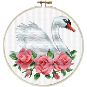 Lieveheersbeestje borduurset Rose Swan, lange steekset met borduurraam Ø 15,2 cm, complete set voor een rond borduurmotief, handwerkhobby voor volwassenen en kinderen vanaf 8 jaar