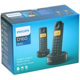 Philips D1602B/01 - Draadloze DECT-telefoon met 2 handsets, groot display (4,1 cm) en beller-identificatie, zwart