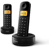 Philips D1602B/01 - Draadloze DECT-telefoon met 2 handsets, groot display (4,1 cm) en beller-identificatie, zwart