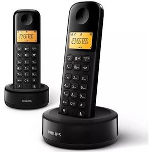 Philips D1602B Draadloze vaste telefoon, 4,1 cm display, feedback, handsfree, beller-ID, parametrische equalizer, plug & play, Eco+ - zwart (compatibel: ES, IT, FR)