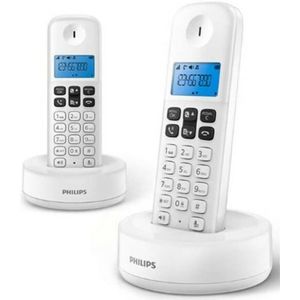 Philips D1612W draadloze vaste telefoon, duo, achtergrondverlichting, HQ-geluid, Agenda 50 nummers, laag stroomverbruik, beller-identificatie, bereik 50 m - 300 m, wit (compatibel: ES, IT, FR)