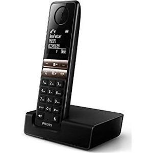 Philips D4701B/34-2 draadloze vaste telefoon, 16 uur gesprekstijd, achtergrondverlichting, HQ-geluid, handsfree, beller-ID, Agenda 50 namen en nummer, zwart (compatibel: ES, IT, FR)