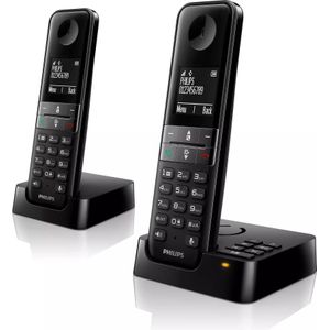 Philips Telefoon D4752B - DECT Telefoon - Huistelefoon 2 Handsets - Huistelefoon met Antwoordapparaat - Huis Telefoon Plug-and-Play - Zwart
