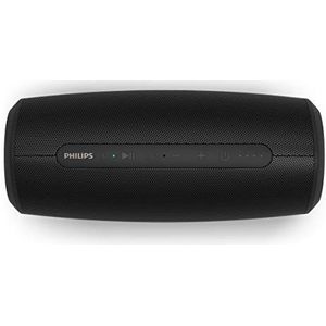 Philips S6305/00 Bluetooth Luidspreker met Powerbankfunctie (Bluetooth 5.0, Waterbestendig, 20 Uur Afspeeltijd, Twee Passieve Radiatoren, USB, Meerkleurige LED-Lampen) Zwart - 2020/2021 Model