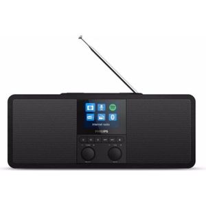 Philips R8805/10 internetradio, bluetooth-radio met Spotify Connect (Qi-oplaadblok voor mobiele telefoons, USB, programmeerbare slaapstand, dubbel alarm) zwart
