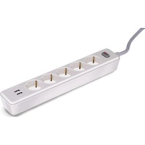 Philips 5-voudige Stekkerdoos - SPN3052WB/10 - 230V - Wit - met USB - Hoofschakelaar