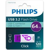 Philips - USB 3.2 64GB Click Series - USB-stick - Wit - Paars