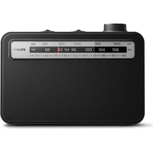 Philips Classic Radio, Draagbare FM/MW Analoge UKW/MW Radio, Radio To-Go, Werkt op Elektriciteit en Batterijen, Geschikt voor Binnen en Buiten, Klassiek Zwart Ontwerp 21cm x 14.9cm x 6,63cm