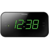 TAR3306/12 Philips radiowekker met digitaal display en dubbel alarm, sleep- en repeterende wekker, draagbare radiowekker met back-upbatterij, zwart met groot display