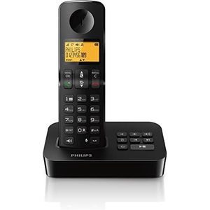 PHILIPS Festnetztelefon D2651B/01 Single - Schnurloses Telefon mit Anrufbeantworter - 1'6-Zoll-Display - Telefonbuch - Rufnummernerkennung - Kurzwahltasten - große Reichweite - Schwarz