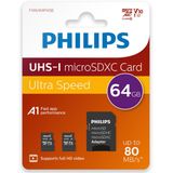 Philips Micro SDXC Kaart - 64GB - Class 10 UHS-I U1 - 2-Pack