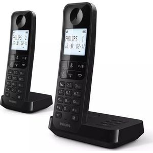 Philips Draadloze Telefoon D2752B/12 - DECT - 2 Handsets - Huistelefoon - Vaste Lijn - Nummerherkenning - Zwart