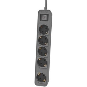 Philips CHP2154G Stekkerdoos, 5 stopcontacten, kabel, 1,5 m, hoofdschakelaar, automatische veiligheidssluiting, led-indicator, voeding, grijs