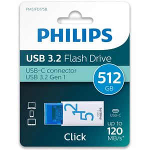 Philips - FM51FD175B - USB-C Stick - 512GB - USB 3.2 Gen 1 - Click Edition Blue