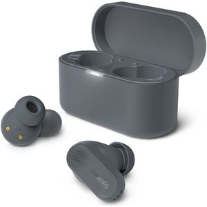 PHILIPS TAT3509 Noise Cancelling True Wireless In-Ear Bluetooth Oortjes - Klein, Natuurlijk geluid, Dynamische bas, Oplaadcase, Heldere gesprekken, Ideaal voor woon-werkverkeer en sporten - Donker grijs