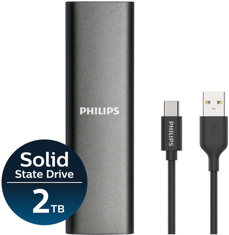 Philips - Portable SSD - 2 TB - USB-C - Aluminium - Ultra Speed