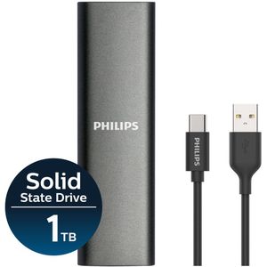Philips - External SSD - 1TB - Space Grey - Aluminium