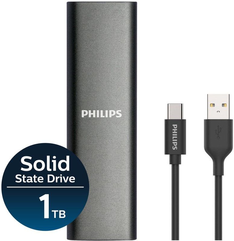 Philips - External SSD - 1TB - Space Grey - Aluminium
