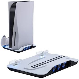 Mcbazel Verticale PS5 koelingslaadstation, multifunctionele led-koeling, standaard met dubbele controller, snellaadstation voor Playstation 5 console, wit(Niet voor PS5 Slim)