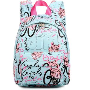 SALE: YLX Hemlock rugzak (S) / rugzak voor kinderen / meisje. Aqua blauw, roze, street art. Gemaakt van gerecyclede plastic flessen. Eco-vriendelijk. Rugzak - peuters - kleuters - kinderdagverblijf - meisjes. Te klein voor Belgie, lees omschrijving.
