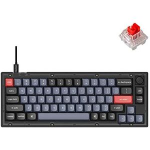 Keychron V2 Bedraad mechanisch toetsenbord Knob Versie, 65% Layout QMK/VIA Programmeerbaar met Hot-swappable Keychron K Pro Red Switch Compatibel met Mac Windows Linux Frosted Black (Transparent)