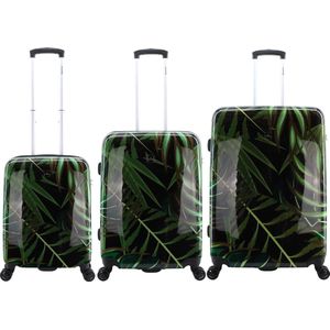 Saxoline Kofferset 3 Delig - Reiskoffer Set - Harde Kofferset - Trolleyset - Palm Leaves- Palm Leaves