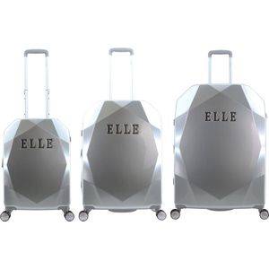 ELLE Kofferset 3 Delig - Reiskoffer Set - Harde Kofferset - Trolleyset - Diamond- Zilver